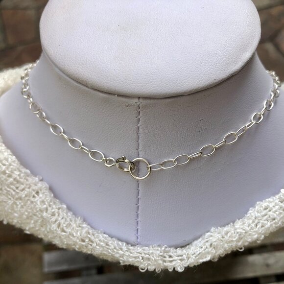 Sterling Silver chain necklace with Aquamarine bead tassel - Picture 3 of 7